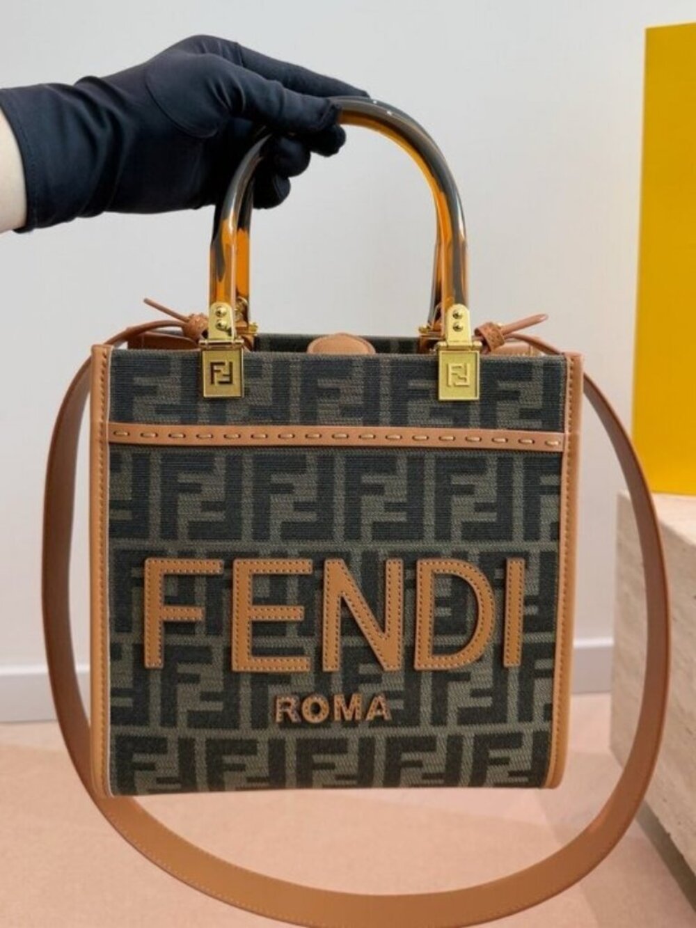 Fendi Women Fendi Sunshine Small Brown FF Bag